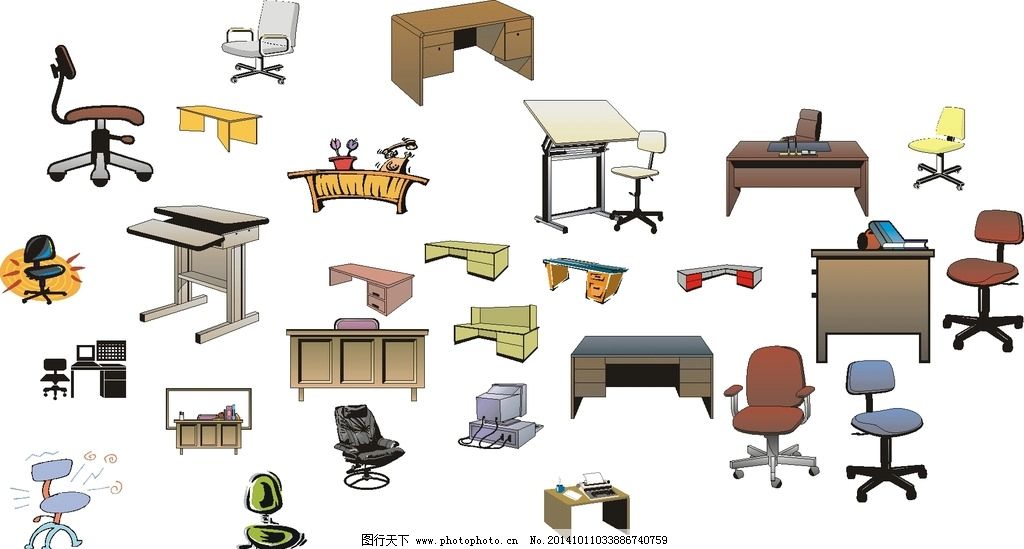 辦公桌椅矢量圖 現(xiàn)代辦公空間的視覺基石